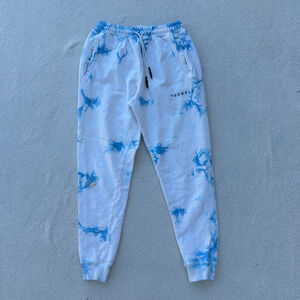 Youngla Jogger Sweatpants Unisex Medium Blue White Tie-Dye Cotton Drawstrings